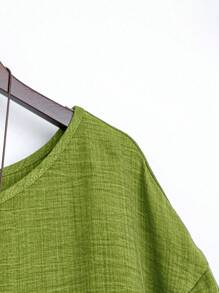 Plus Size Solid Color Round Neck Casual Long Sleeve Shirt