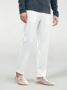 Manfinity VCAY Pantaloni da tuta casual da uomo in stile business, bianchi, a gamba dritta, realizzati in tessuto intrecciato e lavorato, adatti per l'uso quotidiano - Cammello - Visualizzare 4