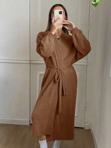 DAZY Lange gebreide mantel van imitatienertsbont, casual losse nachtkleding