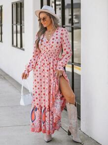 SHEIN LUNE 女士粉色印花长款休闲连衣裙 - 彩色 - 查看 5