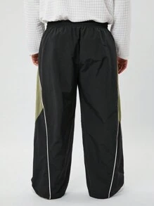 Manfinity NXTstreet Pantalones rectos de talle medio con cordón, de talla grande para hombres, con parches tejidos