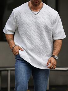 Manfinity Homme 大码纯色圆领休闲百搭短袖 T 恤 - 白色 - 查看 4