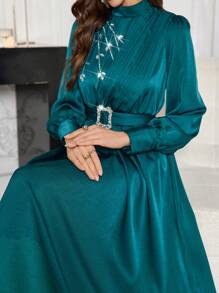 Modelyn 时尚奢华重饰水晶女士长裙超长女士装长款晚礼服