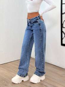 EURMUSE WOMEN LOW WAIST STRAIGHT JEANS