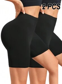 SHEIN Sport Studio 1 Pack Women's Solid Color High Waist Casual Fitness Sports Shorts Spandex Short