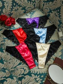 PinupGlam Set de 5 bragas de mujer con encaje, lazo y satén, de estilo sexy