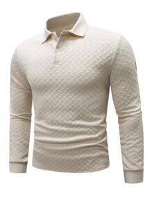 Manfinity Homme Men's Plus Size Casual Solid Color Textured Polo Shirt, Autumn