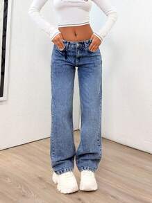 EURMUSE WOMEN LOW WAIST STRAIGHT JEANS