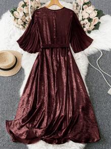 Celure Plus Size Solid V-Neck Simple Casual Dress, Everyday Wear