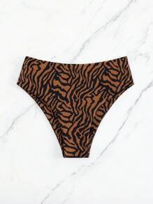 SHEIN Swim 滿版印花高腰泳衣下裝 - 咖啡棕 - 查看 4