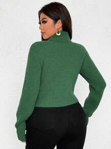 Calvaya Plus Size Women's Turtleneck Ribbed Knit Sweater, Autumn/Winter Knit Pullover Fall - Green - View 2