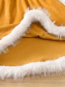 SHEIN 女童长袖银狐绒刺绣可爱驯鹿连帽拼色拼布连衣裙，秋冬新品 - 芥末黃 - 查看 8