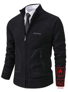 Manfinity Homme Men Front Zip Long Sleeve Pockets Casual Jacket, Basic Everyday Wear - Black - View 1