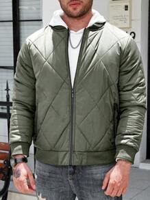 Manfinity Homme Plus Size Men's Solid Color Winter Jacket, Casual & Simple For Everyday Wear - Army Green - View 5