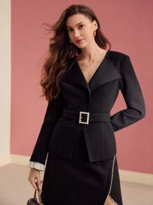 MOTF PREMIUM Mantel mit Wasserfallkragen und Kontrastbesatz