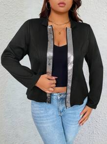 SHEIN Clasi Plus Size Women Sequins Decor Blazer, Fashion Autumn - Black - View 1