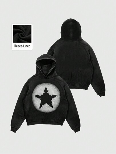 Street Life Men's Long Sleeve Pentagram Print Casual Pullover Hoodie