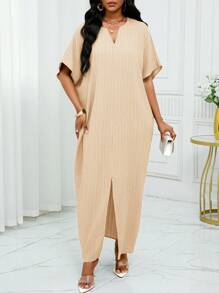 SHEIN Lady Thu ĐôngCông việcMàu xanh lá câyTay cánh dơiVáy Kaftan - Màu be - Xem 3