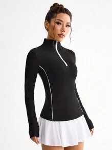 Easithlete Camiseta manga larga básica de yoga para mujer - Negro - Ver 5
