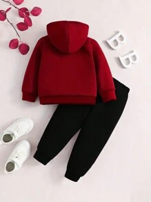 Baby Boys Casual Sporty Letter & Graphic Print Sweatshirt And Sweatpants Set, Autumn/Winter
