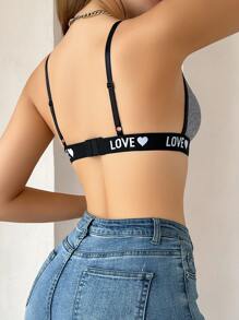 SHEIN 女士简约撞色边饰字母装饰文胸 - 灰色 - 查看 2