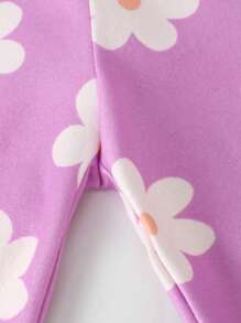 SHEIN 2pcs Baby Girl Floral Pattern Contrast Color Round Neck Long Sleeve Top And Pants Soft Comfortable Skin-Friendly Fitted Pajama Set