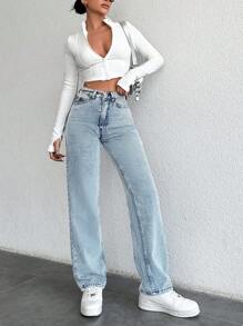 EURMUSE 100%Cotton Women's Zip Fly Front Denim Jeans - Light Wash - View 4