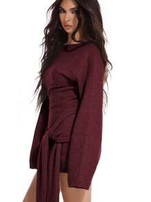 MUSERA Heavy Knit Tie Front Sweater Dress For Spring Casual Cute 90's Sun Holiday Evening Party Elegant Winter - Burgundy - View 4