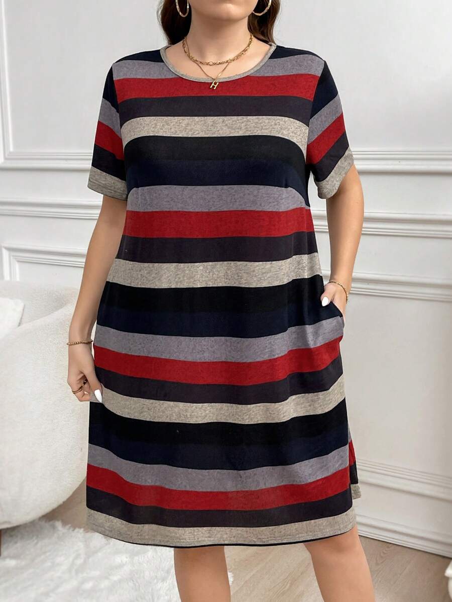 SHEIN LUNE Plus Size Simple Casual Everyday Dress New Years Women Outfit Winter Dresses Winter Clothes Women Rave Outfits Thanksgiving Outfit Women - Multicolor - View 1