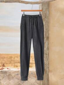 EMERY ROSE Damskie spodnie dzwony z pikowanym wzorem w płatki śniegu na jesień i zimę - Czarne - Zobacz 1