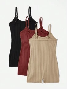 SHEIN EZwear 3pcs Women's Solid Color Skinny Strap Rompers