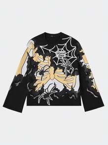 ROMWE MEN Street Life Kaos Crop Top Longgar Ukuran Besar, Gaya Jalanan untuk Pria - Hitam - View 1