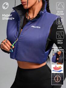 Innovista Veste de sport rembourrée à coupe ample et réversible pour femme, veste sans manches à col montant matelassée, vestes de ski, vêtements de montagne et de sport, tenue d'automne pour femme, vêtements de randonnée, veste zippée pour femme, vêtement chaud pour l'extérieur, tenue d'automne et d'hiver pour femme, veste d'hiver pour femme, vêtement thermique