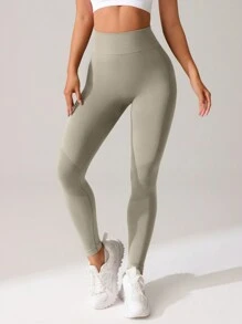 SHEIN Seamless High-Elasticity Sports Leggings, Solid Color Minimalist Casual Everyday Wear