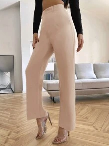 SHEIN Essnce 纯色休闲基本款裤子，秋冬日常穿搭 - 珊瑚粉 - 查看 3