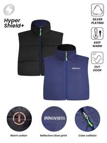 Innovista Veste de sport rembourrée à coupe ample et réversible pour femme, veste sans manches à col montant matelassée, vestes de ski, vêtements de montagne et de sport, tenue d'automne pour femme, vêtements de randonnée, veste zippée pour femme, vêtement chaud pour l'extérieur, tenue d'automne et d'hiver pour femme, veste d'hiver pour femme, vêtement thermique