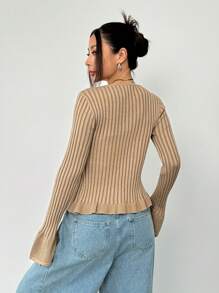 SHEIN Unity Women's Retro Ribbed Cardigan - Khaki - View 2