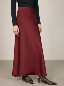 BizChic 女士纯色长款鱼尾裙，秋季女装冬季女装 - 酒紅色 - 查看 7