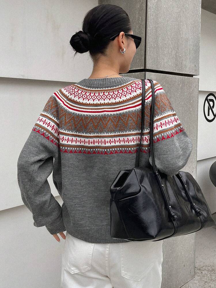Women Christmas Vintage Pattern Jacquard Loose Long Sleeve Cardigan,Fall Women Clothes