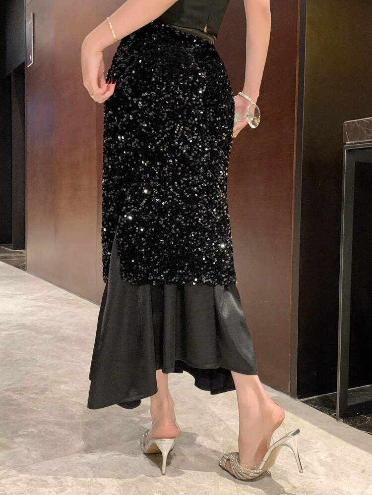 Women's Mermaid Sequin Decorative Casual Skirt, Elegant & Stylish For Everyday Wear Prom Fall Skirts New Years Women Carnival
