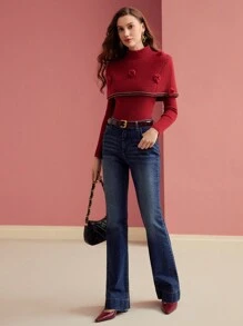 MOTF PREMIUM STEREO FLORAL TOP & LONG SLEEVE FITTED KNIT TOP FOR NEW YEAR CLOTHES - Red - View 9