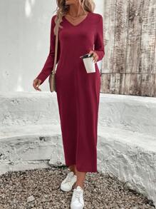 EMERY ROSE Dames Mid-Lengte Casual Jurk, Chic En Stijlvol Voor Dagelijks Gebruik - Bordeaux - Bekijken 6