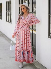 SHEIN LUNE 女士粉色印花长款休闲连衣裙 - 彩色 - 查看 3