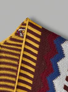 Flirla Cárdigan con volantes en el bajo, estampado bohemio, talla grande - Amarillo - Ver 4