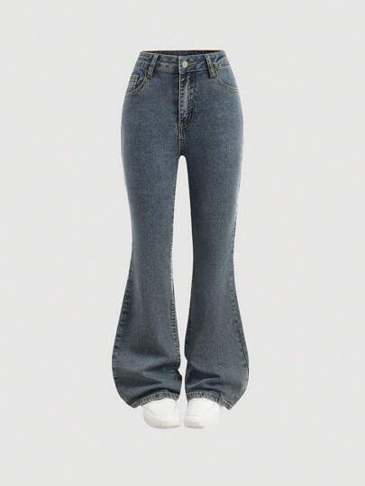 SHEIN Girlism Pantalones vaqueros de campana con efecto desgastado vintange para niñas preadolescentes, Y2K de los 2000, ropa para niñas para otoño y regreso a la escuela, atuendos de ropa de calle