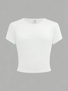 Sparklyn 4pcs Tween Girl Casual Crew Neck Cropped T-Shirt Set, Basic Waist-Cinched - Multicolor - View 9