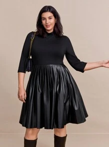 SHEIN Clasi Robe d' noire mi-longue avec insertion  synthétique, pour femmes grandes tailles - Noir - Voir 4