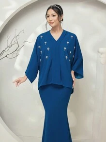 Graceveil Baju Kurung 女式休闲宽松泡泡珠美人鱼下摆传统旗袍端庄