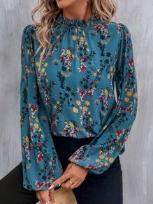 Rusticease 女士度假风花卉印花荷叶边领灯笼袖宽松上衣秋季 - 彩色 - 查看 3