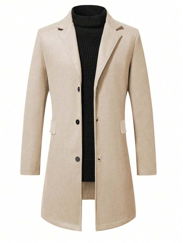 Manfinity Homme Große Größen Herren Jacke Einfarbig mit Kragen, Einreiher, Lässig, Herbst/Winter